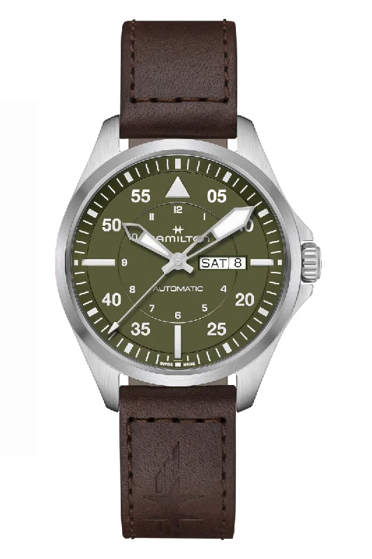 Men's Minimalist Dress Watches-Hamilton Khaki Aviation Pilot Day Date Auto H64635560 Men's Minimalist Dress Watches-Hamilton Khaki Aviation Pilot Day Date Auto H64635560