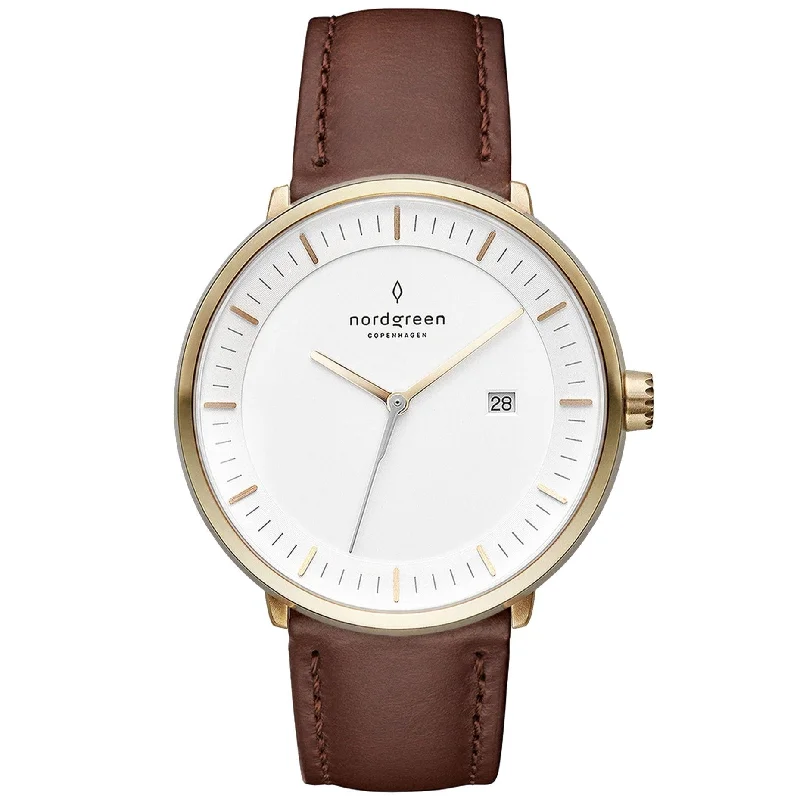 Men's Spring Design Dress Watches-Nordgreen Philosopher Dark Brown 36mm Gold Case Watch