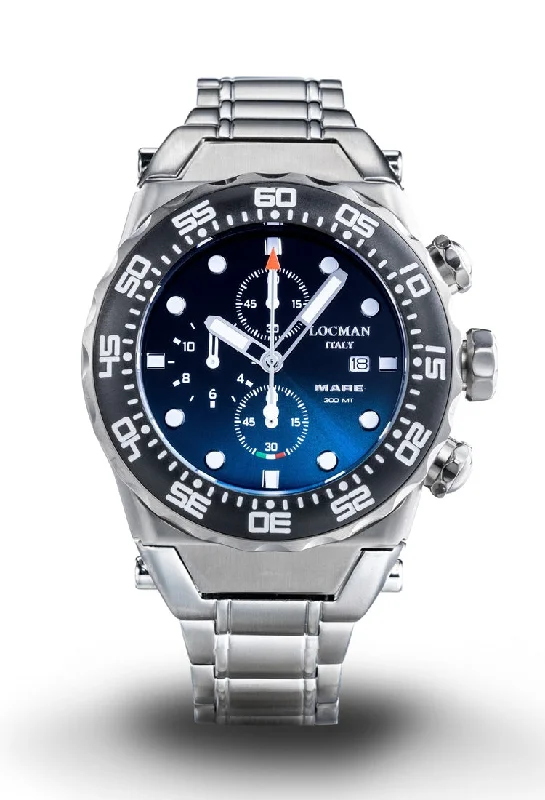 Men's Asian Made Style Sports Watches-Orologio Locman Mare crono 300mt blu acciaio 0560A24A-00KBNKB0