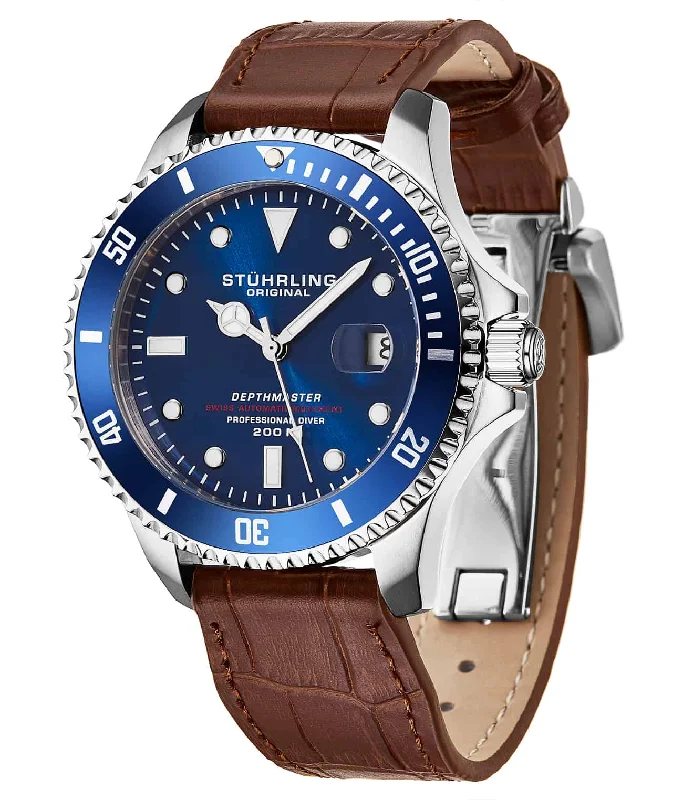 Blue Dial / Silver Case / Brown Leather Strap Silver Deployant Buckle
