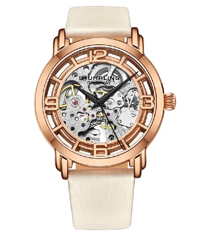 Silver Dial/Rose Case/White Leather Strap