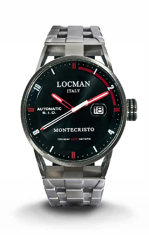 Men's Stylish Style Sports Watches-Locman Montecristo automatico nero rosso bracciale acciaio 051100BKFRD0BR0
