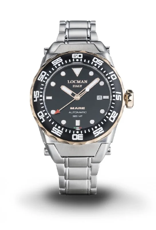 Men's International Brand Design Sports Watches-Orologio Locman Mare quadrante nero acciaio e oro 0559M01R-0RBKRGB0