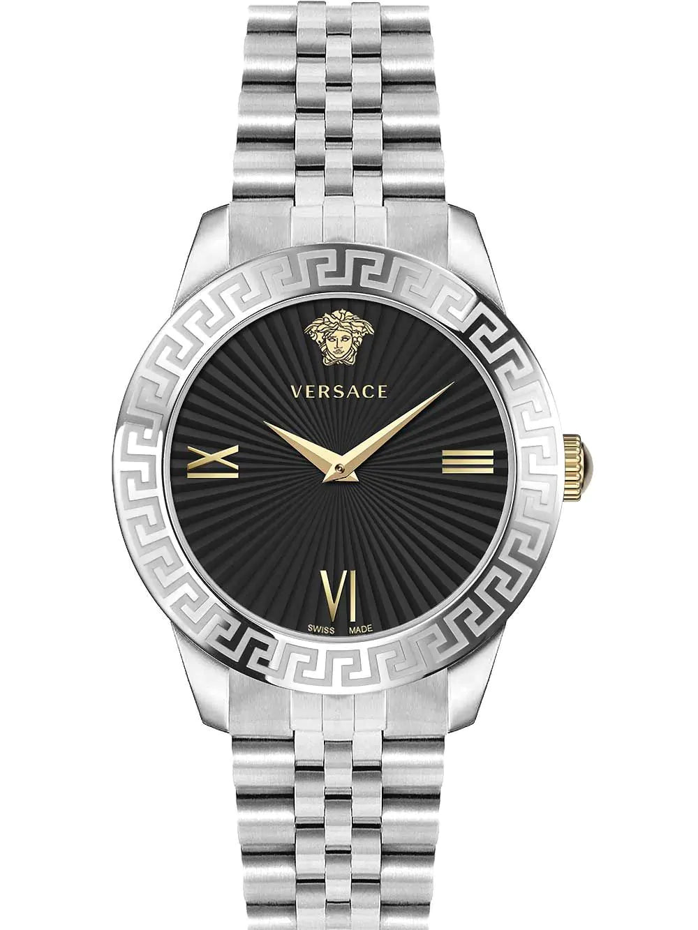 Men's Swiss Engraved Edition-Versace Ladies Watch Greca Signature 38mm Black Silver VEVC00419