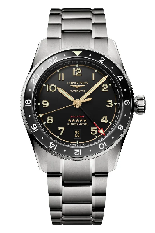 Men's Cushion Case Style Dress Watches-Longines Spirit Zulu Titanium GMT 39mm L3.802.1.53.6