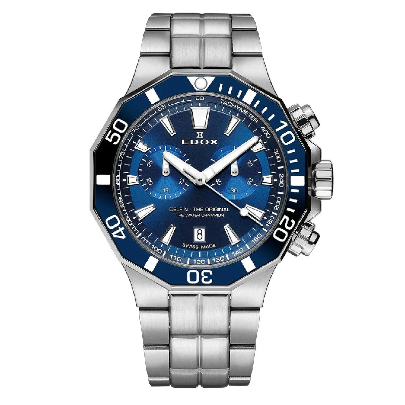 Men's Swiss Night Out Edition-Edox Men's Watch Delfin The Original Chronograph Blue 10112-3BUM-BUIN