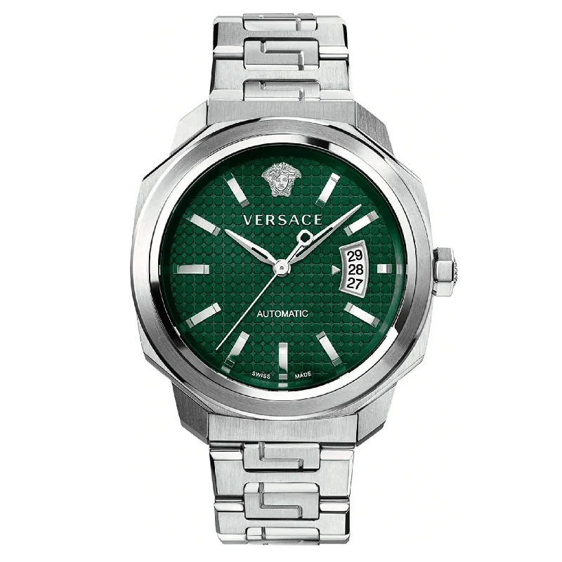 Men's Swiss Watch Parts-Versace Men's Watch Dylos Automatic Green Bracelet VEAG00122