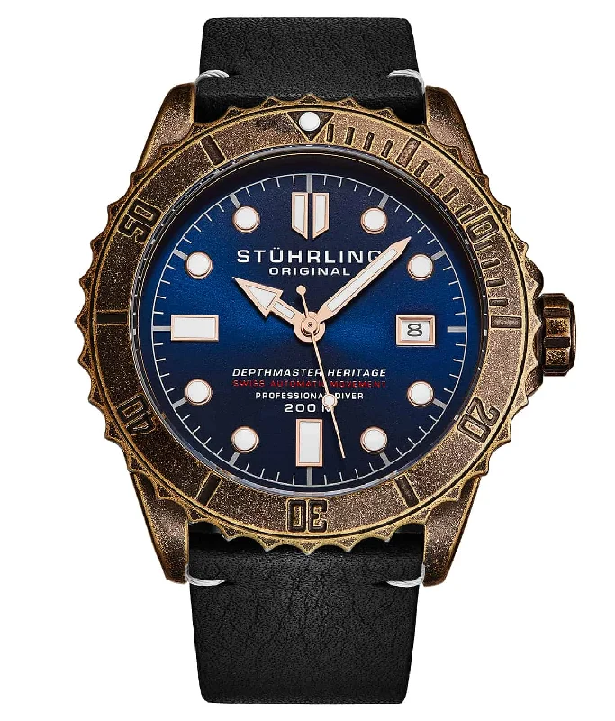 Blue Dial / Coppertone Case / Black Leather Strap
