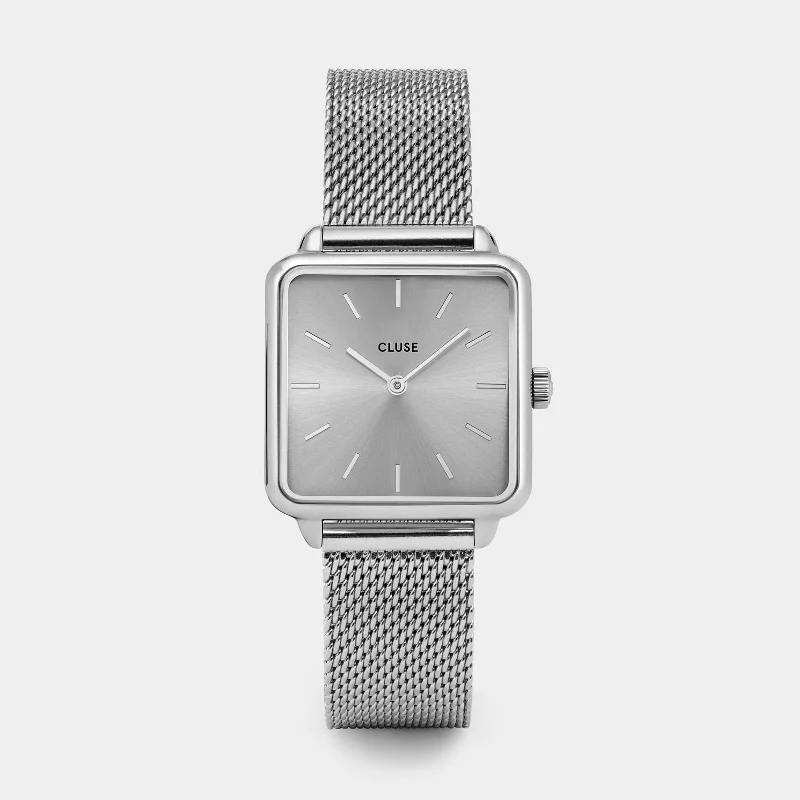 Women's Mechanical Watch Rectangular Case Edition-La Tétragone Watch Mesh, Full Silver Colour