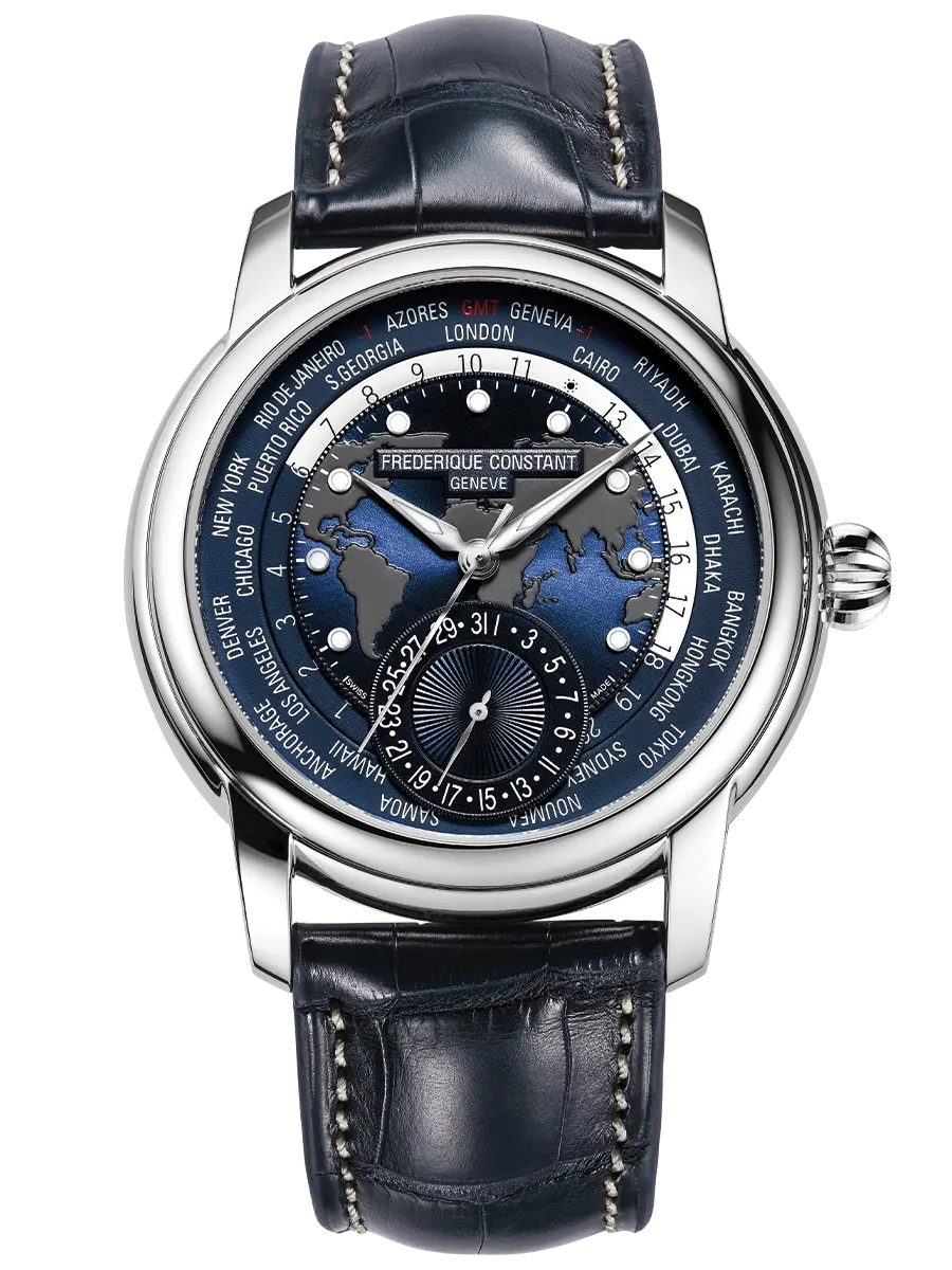 Men's Limited Edition Style Men's Watches-Frederique Constant Men's Watch Manufacture Classic World-Timer Blue FC-718NWM4H6