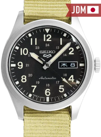 Men's Military Watches with PVD Coating -Seiko 5 Sports “Military Style” Black - Nylon Ref. SBSA117