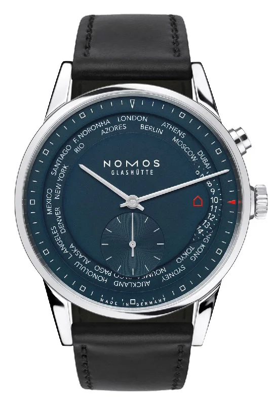 Men's International Brand Design Dress Watches-Nomos Glashütte Zürich Worldtimer Midnight Blue 807