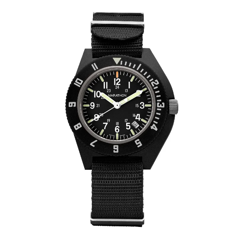 Men's Large Field Watches-41mm MaraGlo Black Navigator w/ Date (NAV-DM)