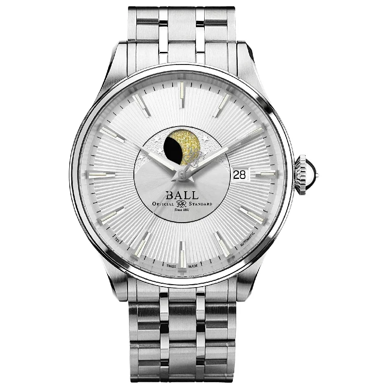 Men's Swiss Digital Edition-Ball Trainmaster Moon Phase Men's Silver Watch NM3082D-SJ-SL