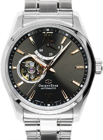 Men's Business Meeting Dress Watches-Contemporary Semi Skeleton Anthracite Ref. RK-AT0009N