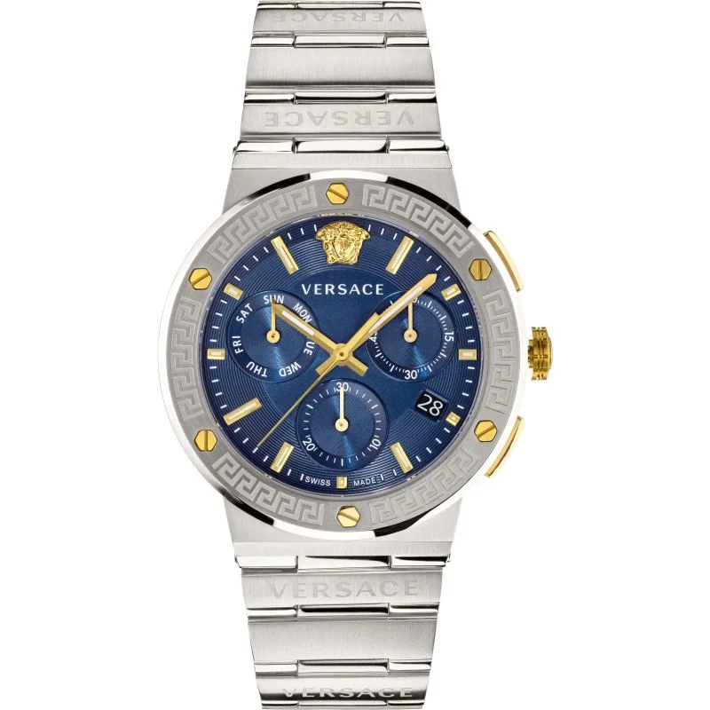 Men's German Made Slim Watches-Versace Greca Logo CHR Men's Blue Watch VEZ900221