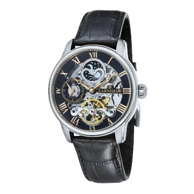 Men's Minimalist Design Dress Watches-Thomas Earnshaw Black Longitude Automatic Watch ES-8006-04