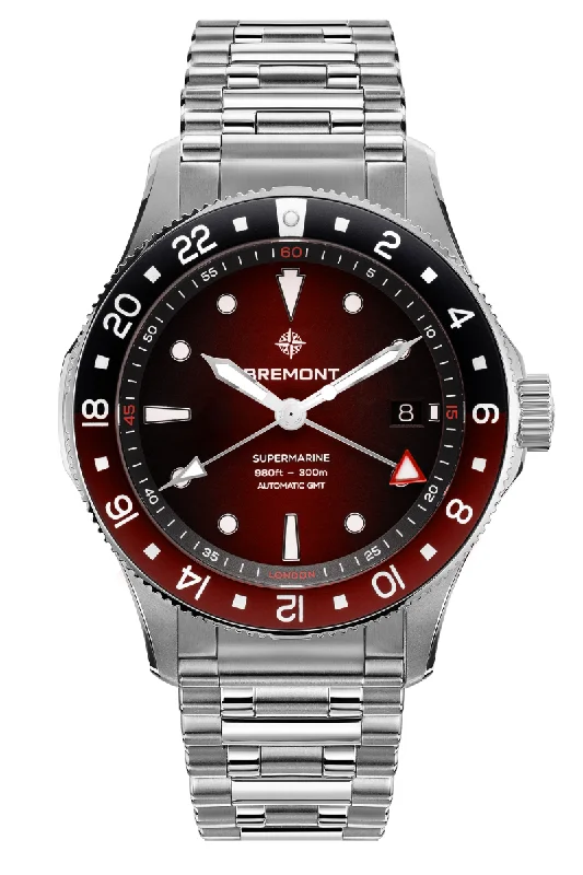 Men's Small Size Design Dress Watches-Bremont Supermarine 300M GMT SM40-GMT-SS-RDBK-B