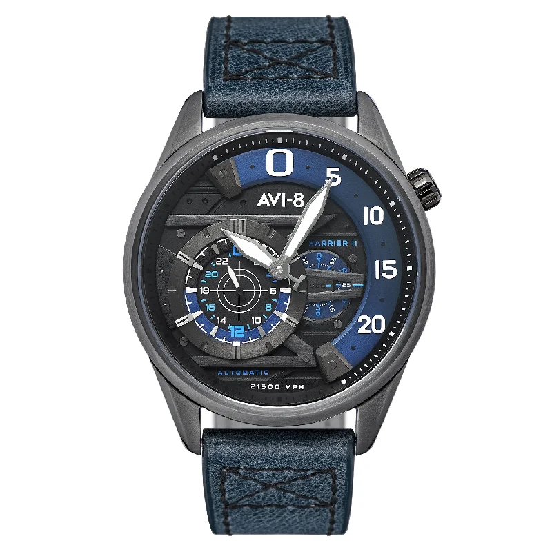 Men's Field Watches Kinetic Edition-AVI-8 Midnight Navy Hawker Harrier II Chronograph Watch AV-4070-02