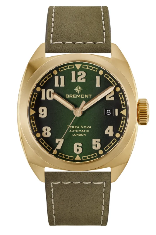 Men's Hand-Wound Style Dress Watches-Bremont Terra Nova 40.5mm Date Bronze TN40-DT-BZ-GN-L-S