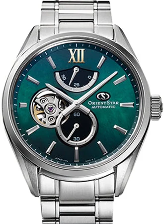 Men's German Made Dress Watches-Mechanical M34 Mother Of Pearl Green Ref. RE-BY0005A
