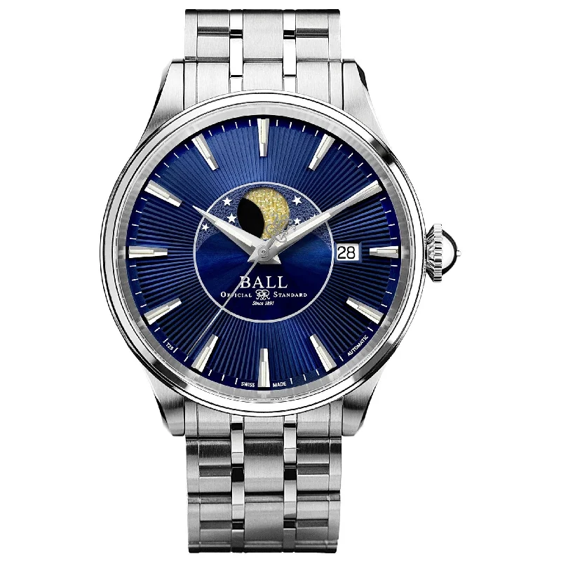 Men's Swiss Watch Birthday Edition-Ball Trainmaster Moon Phase Men's Blue Watch NM3082D-SJ-BE
