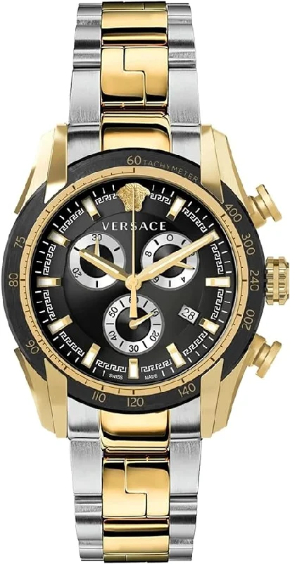 Men's Swiss Watch Custom-Versace Men's Watch V-Ray 44mm Black Two-Tone Bracelet VE2I00421