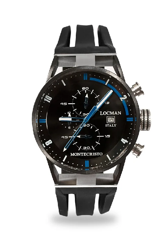 Men's Eco-Drive Style Sports Watches-Locman Montecristo Chrono acciaio PVD nero silicone 0510KNBKFBL0GOK