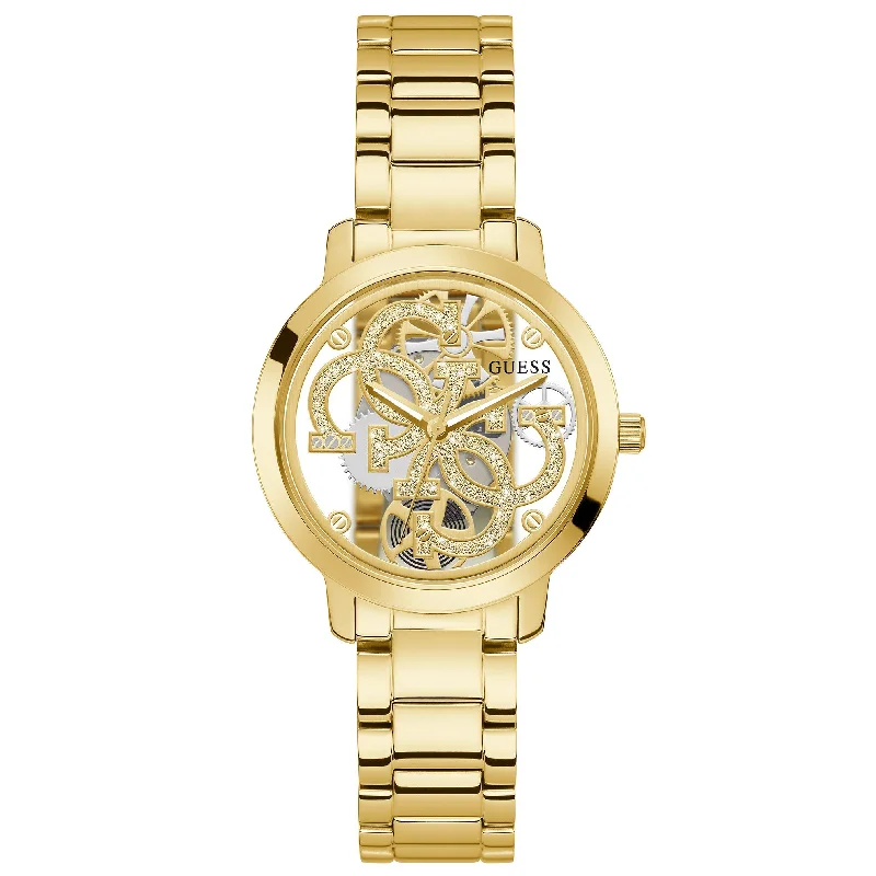 Men's Gift Design Dress Watches-Guess GW0300L2 Ladies Quattro Clear Gold Watch