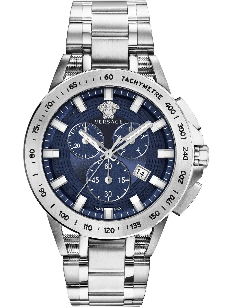 Men's Swiss Watch Clearance-Versace Men's Watch Sport Tech 45mm Blue Bracelet VE3E00521