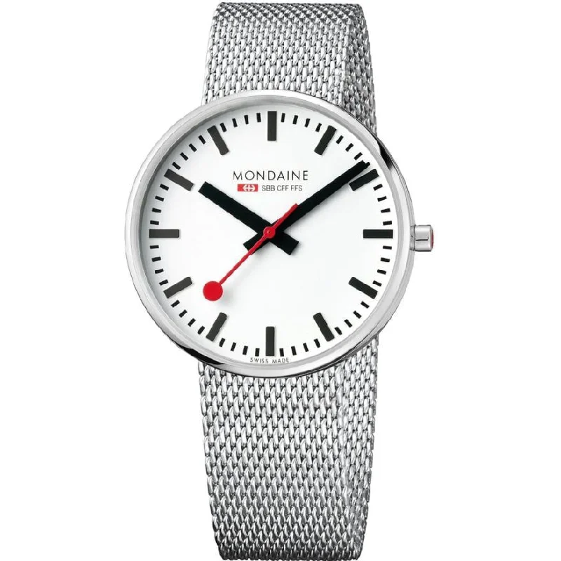 Unisex Hand-Wound Watches-Mondaine Giant Unisex White Watch MSX.4211B.SM