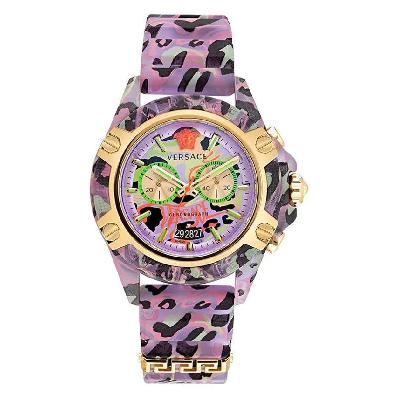 Unisex Minimalist Style Watches-Versace Unisex Watch Chronograph Active Lilac Leopard VEZ700722