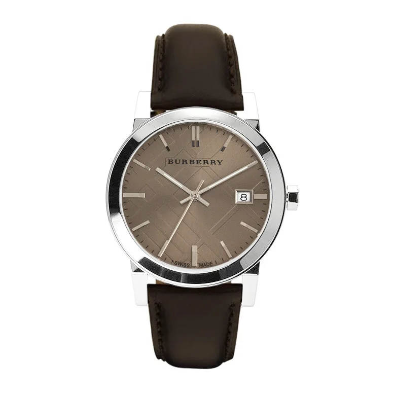 Unisex French Made Style Watches-Burberry BU9011 The City Check Silver Brown 38mm Watch