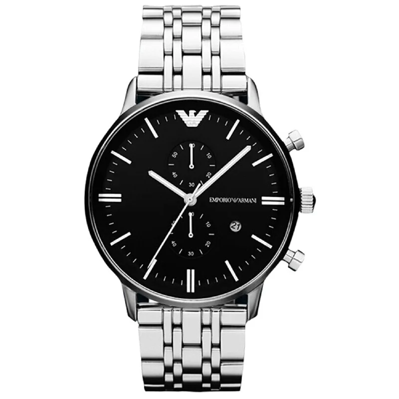 Men's Christmas Gift Design Dress Watches-Emporio Armani AR80009 Men's Silver Chronograph Watch