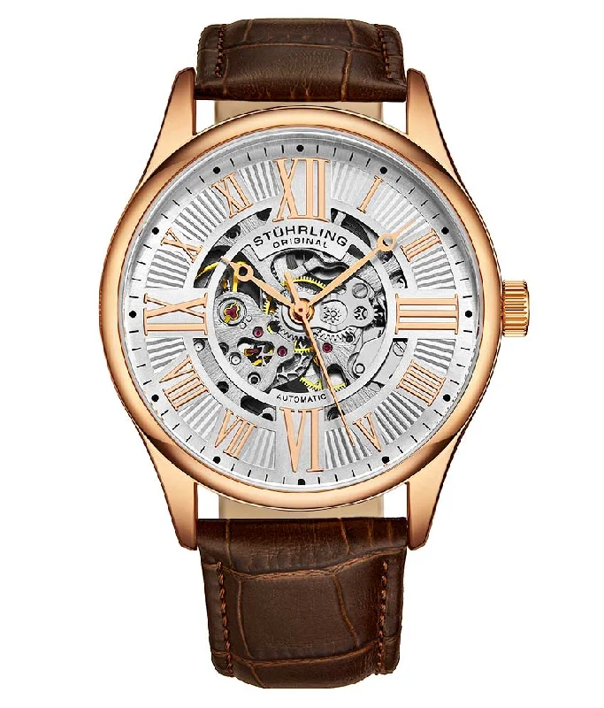 Silver Dial/Rose Case/Brown Leather Strap