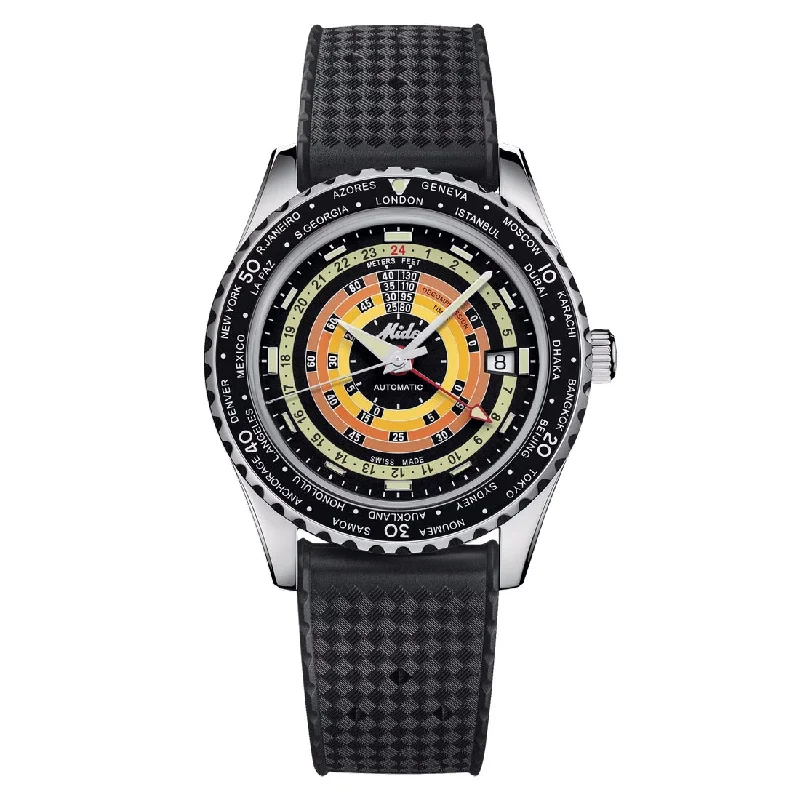 Men's Business Meeting Style Sports Watches-Orologio Mido Ocean Star Decompression Worldtimer nero