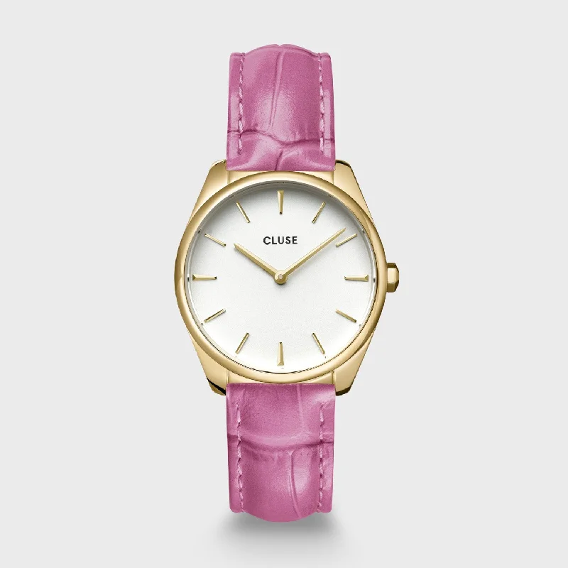 Women's Mechanical Watch Retailer-Féroce Petite Watch Leather, Croco Pink, Gold Colour