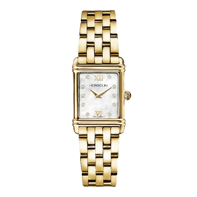 Men's Tonneau Case Dress Watches-Herbelin Art Deco Ladies Gold Watch 17478BP59