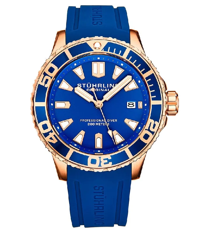 Blue Dial / Rose Case / Blue Rubber Strap Rose Gold Layered Tang Buckle