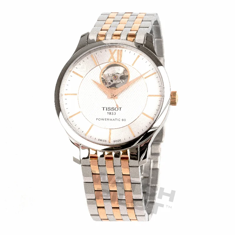 Men's Swiss Valentine's Day Edition-Tissot Men's Watch Tradition Powermatic 80 Open Heart Gold Rose Silver T0639072203801