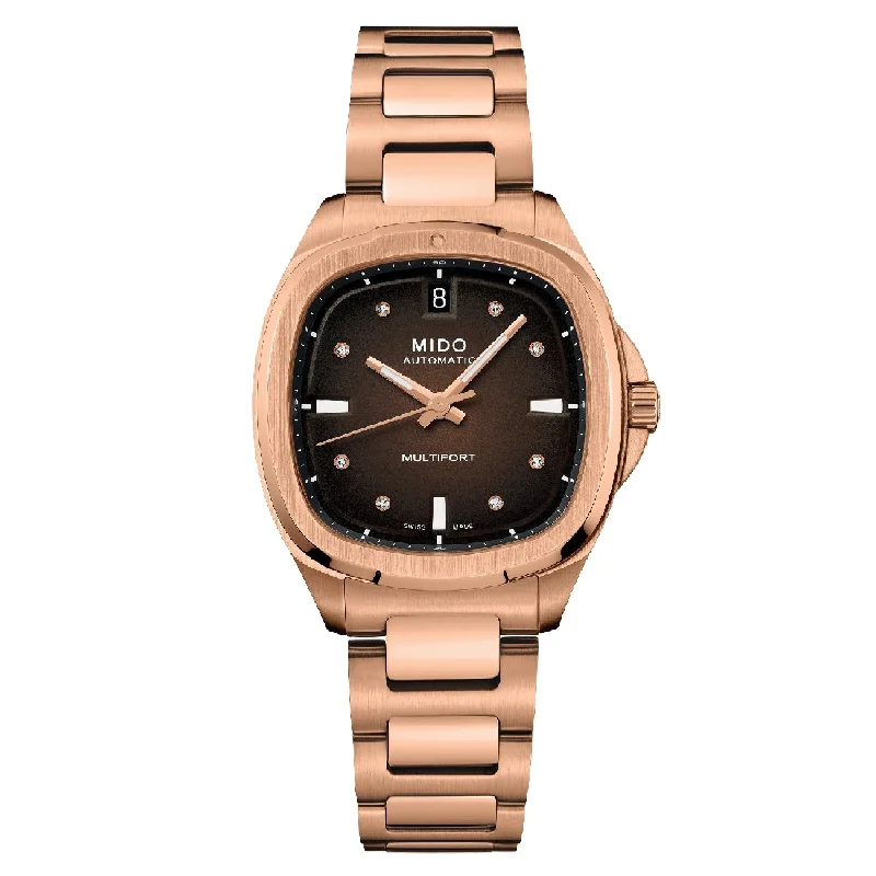 Women's Thin Case Design Mechanical Watches-Orologio Mido Multifort Tv 35mm dorato rosa quadrante nero