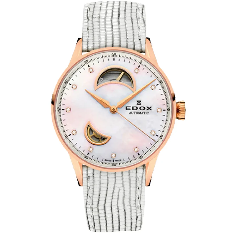 Men's Swiss Hybrid Edition-Edox Women's Automatic Watch Les Vauberts Open Heart Rose Gold 37mm 8501937RANADR