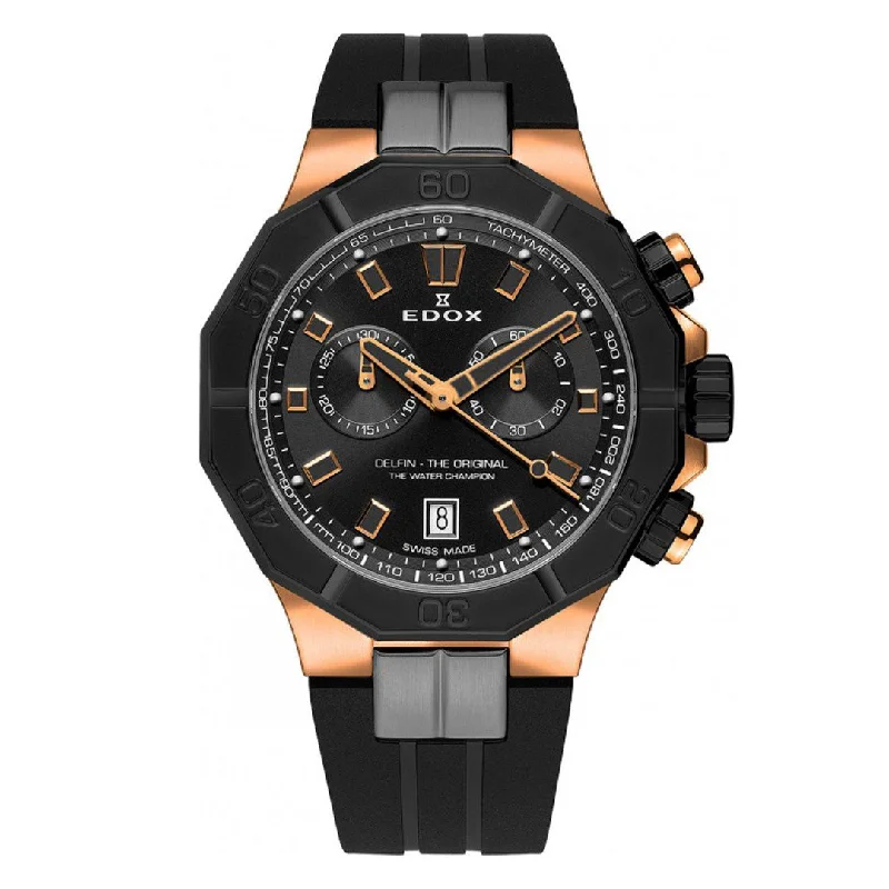 Men's Swiss Valentine's Day Edition-Edox Men's Watch Delfin The Original Chronograph Black 10113-37RNCA-NIR