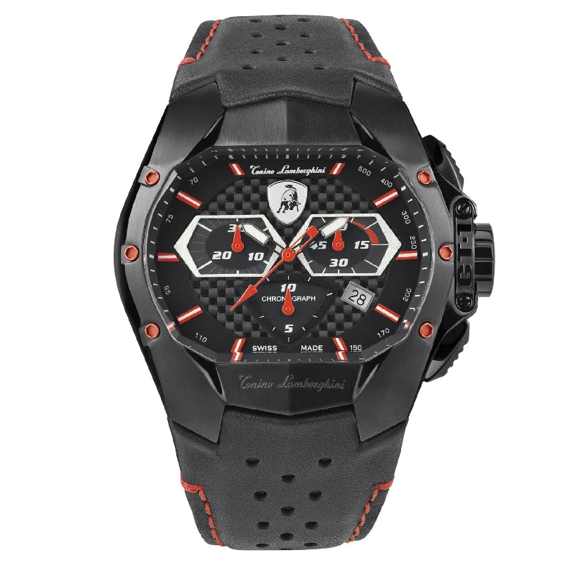 Men's American Made Design Dress Watches-Tonino Lamborghini T9GA Men's Black GT1 Chronograph Watch