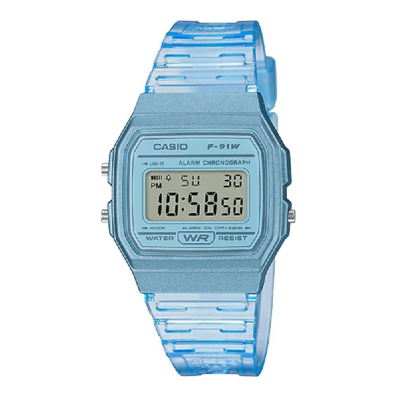 Unisex Tonneau Case Watches-Casio POP Series F-91WS-2DF Unisex Blue Digital Watch