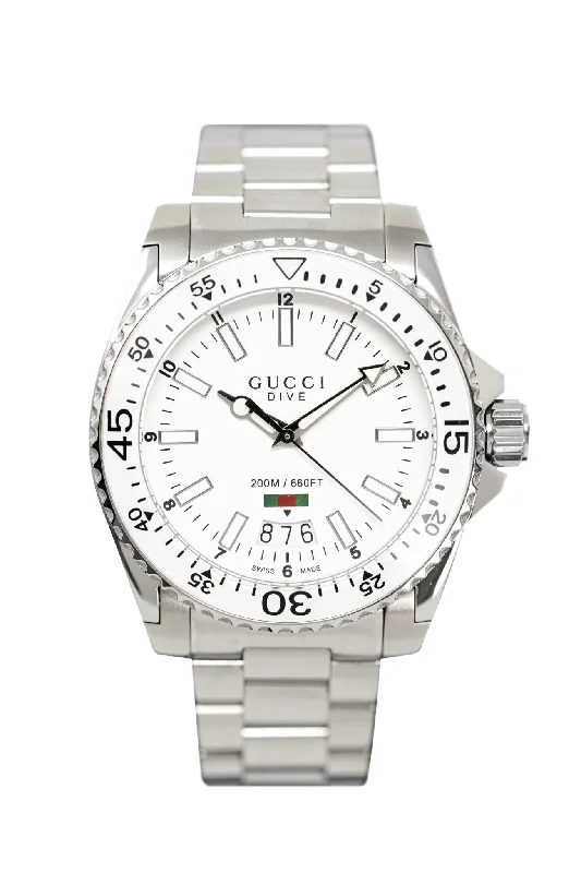 Men's Swiss Watch Night Out Edition-Gucci Watch Dive 45mm White Silver YA136302A