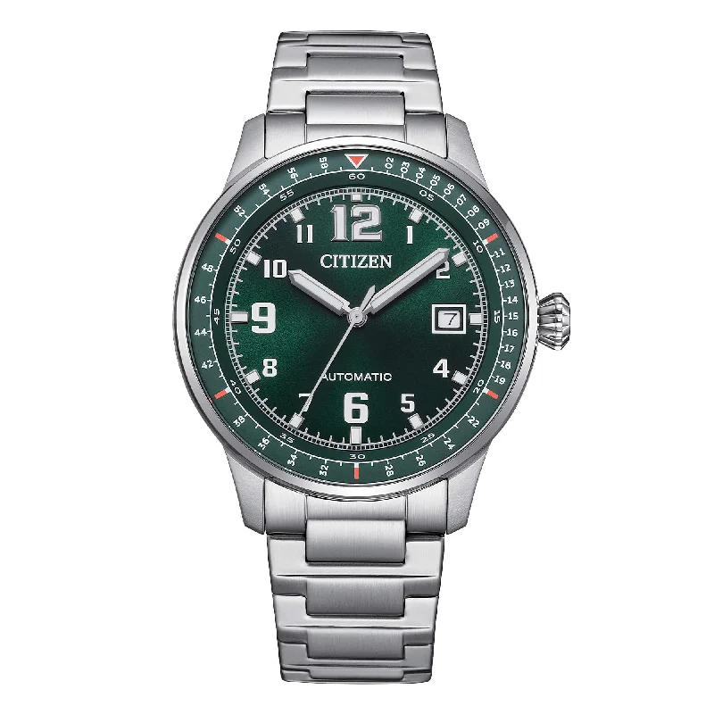Men's Unique Shape Style Sports Watches-Orologio Citizen Aviator Mecha in acciaio con quadrante verde NJ0190-51X