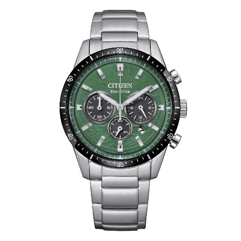 Men's Gift Style Men's Sports Watches-Orologio Citizen Crono39 in acciaio quadrante verde CA4624-56X