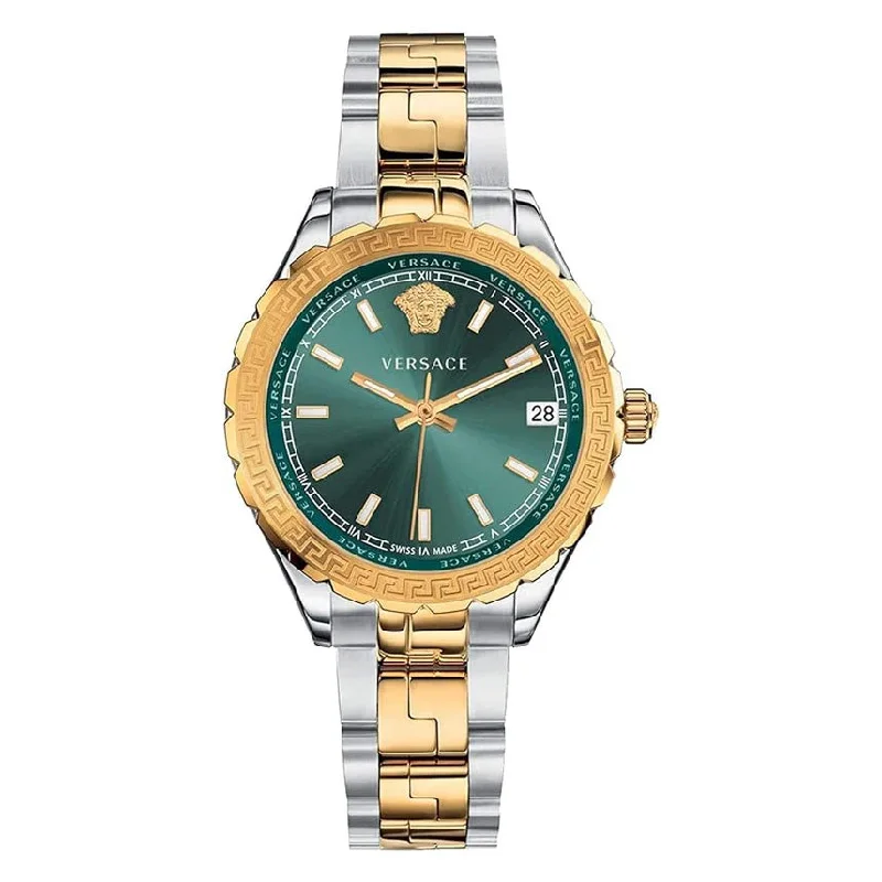 Men's Swiss Hand-Wound Edition-Versace Ladies Watch Hellenyium Green Two-Tone Gold V12050016