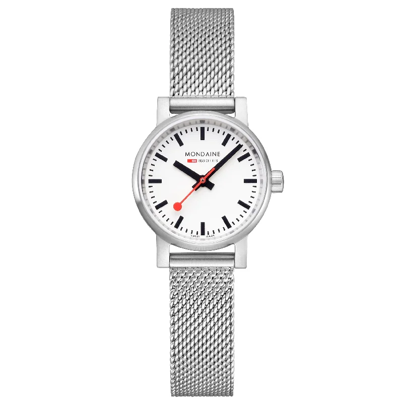 Men's Eco-Drive Style Dress Watches-Mondaine Evo2 Ladies White Watch MSE.26110.SM